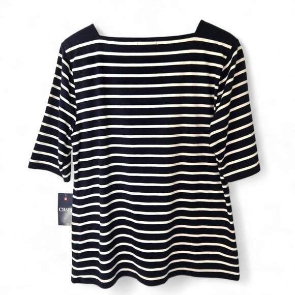 Chaps Womens Navy & White Striped Cotton Top Square Neck XXL - Picture 2 of 11